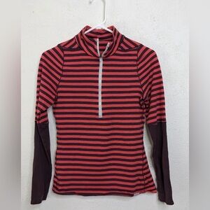 Patagonia Womens Size Small Long Sleeve 1/2 Zip Red Striped Base Layer Shirt